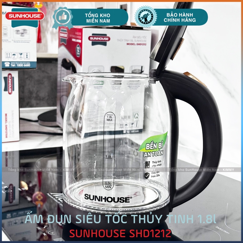 Ấm đun siêu tốc 1.8L bình thủy tinh Sunhouse SHD1212